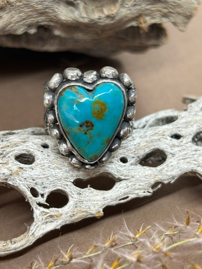 Kingman Turquoise Sterling Silver Size 8 Heart Ring