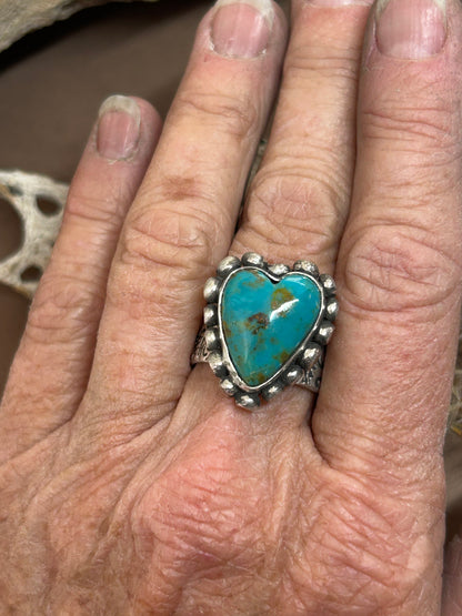 Kingman Turquoise Sterling Silver Size 8 Heart Ring