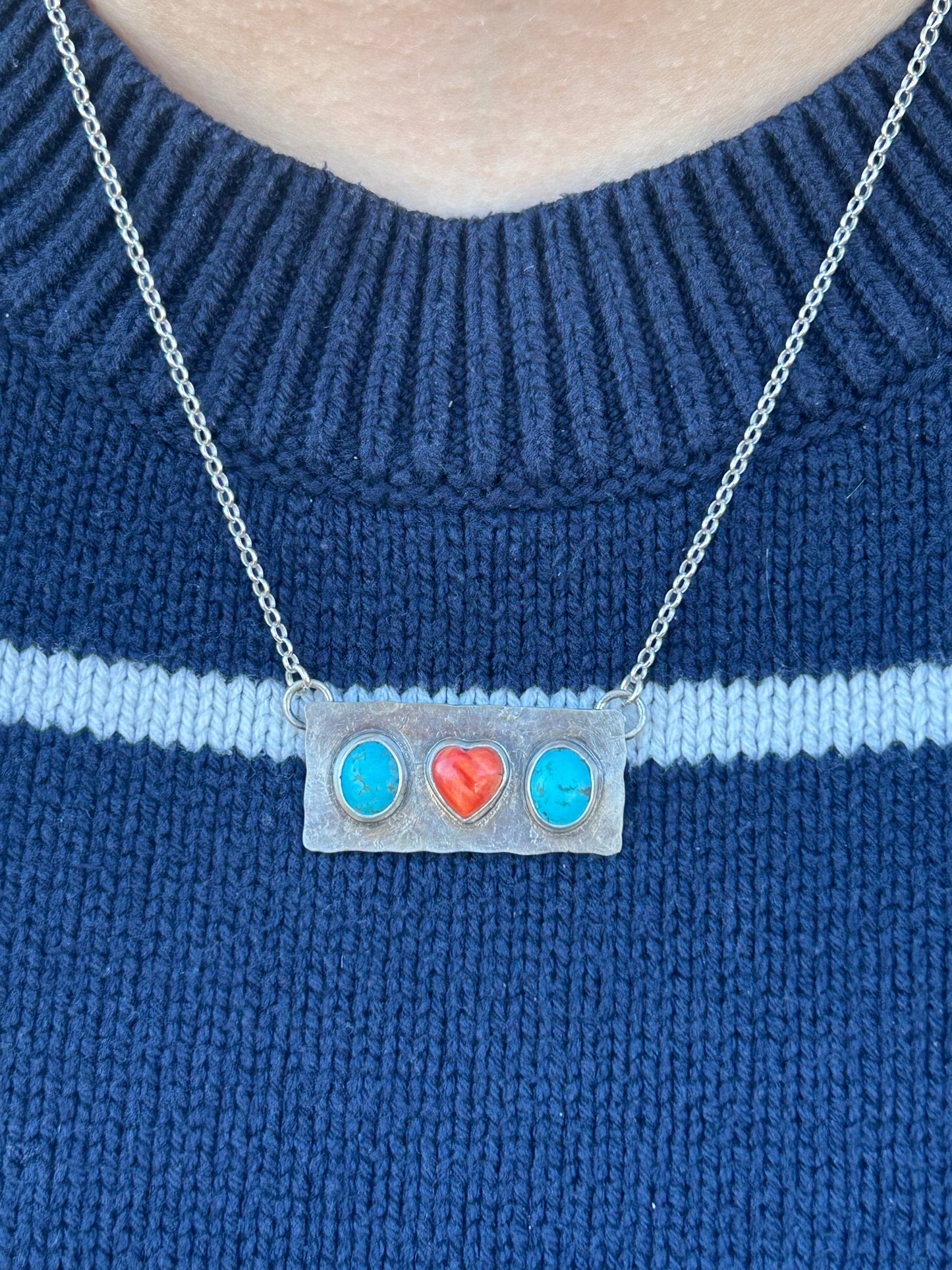 Turquoise and Spiny Oyster Shell Heart Necklace