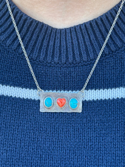 Turquoise and Spiny Oyster Shell Heart Necklace