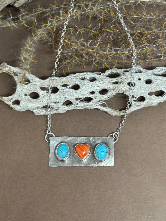 Turquoise and Spiny Oyster Shell Heart Necklace