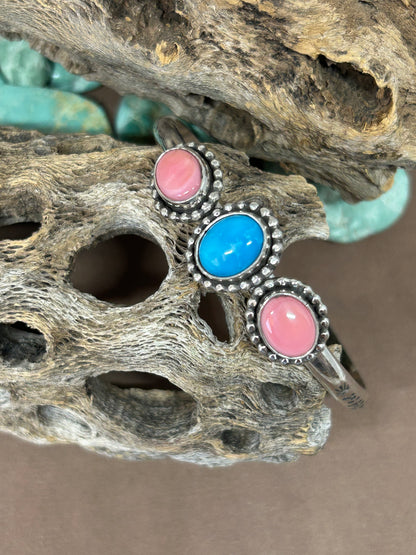 Pink Conch Shell and Kingman Turquoise Cuff
