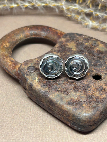 Carved Black Mother Of Pearl Stud Earrings