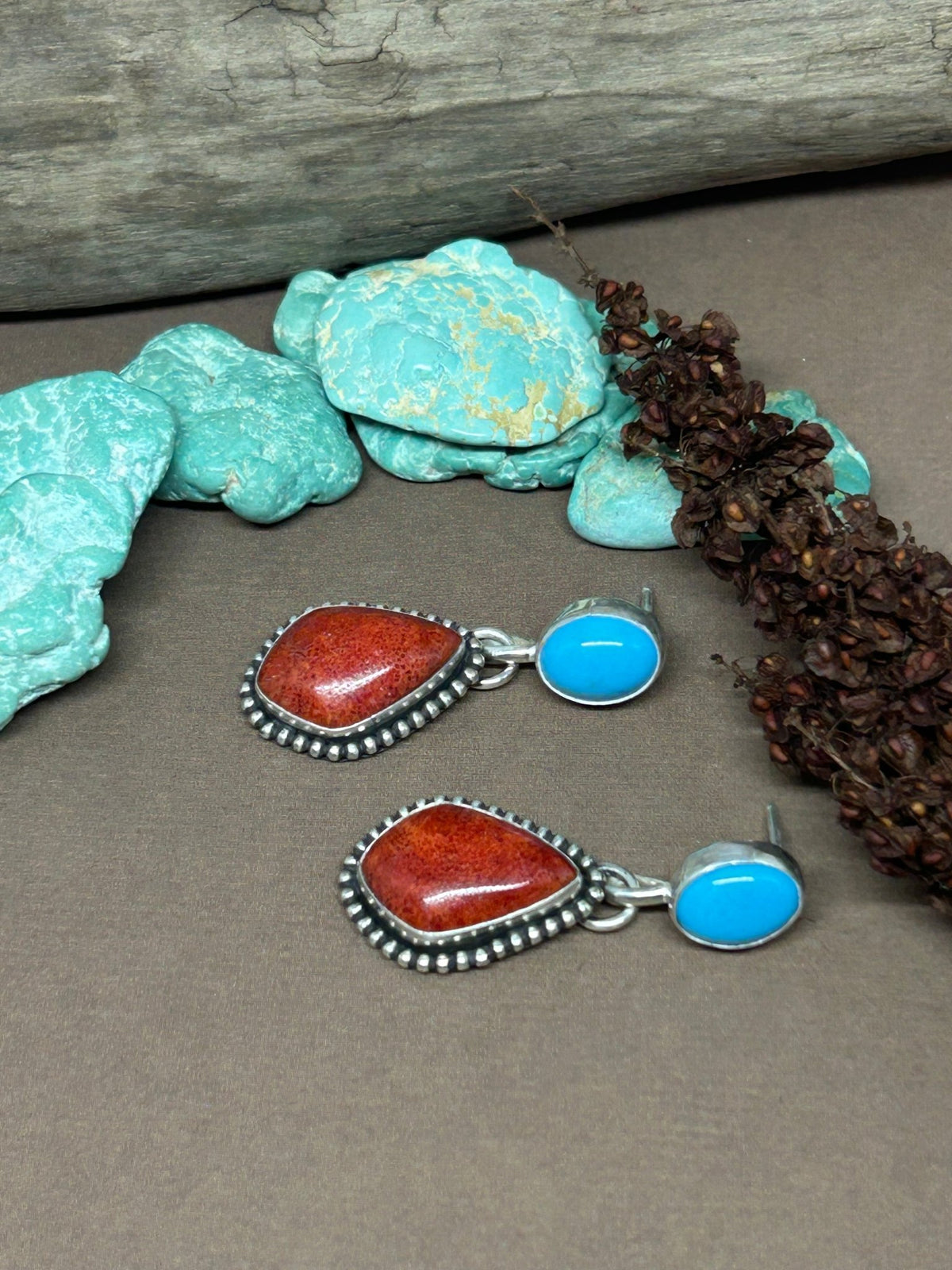 Apple Coral Sleeping Beauty Turquoise Stud Earrings - Taylor Made Silver