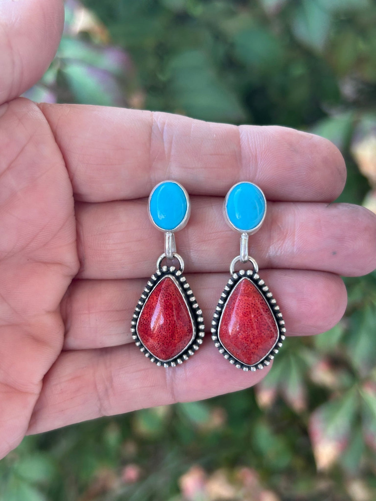 Apple Coral Sleeping Beauty Turquoise Stud Earrings - Taylor Made Silver