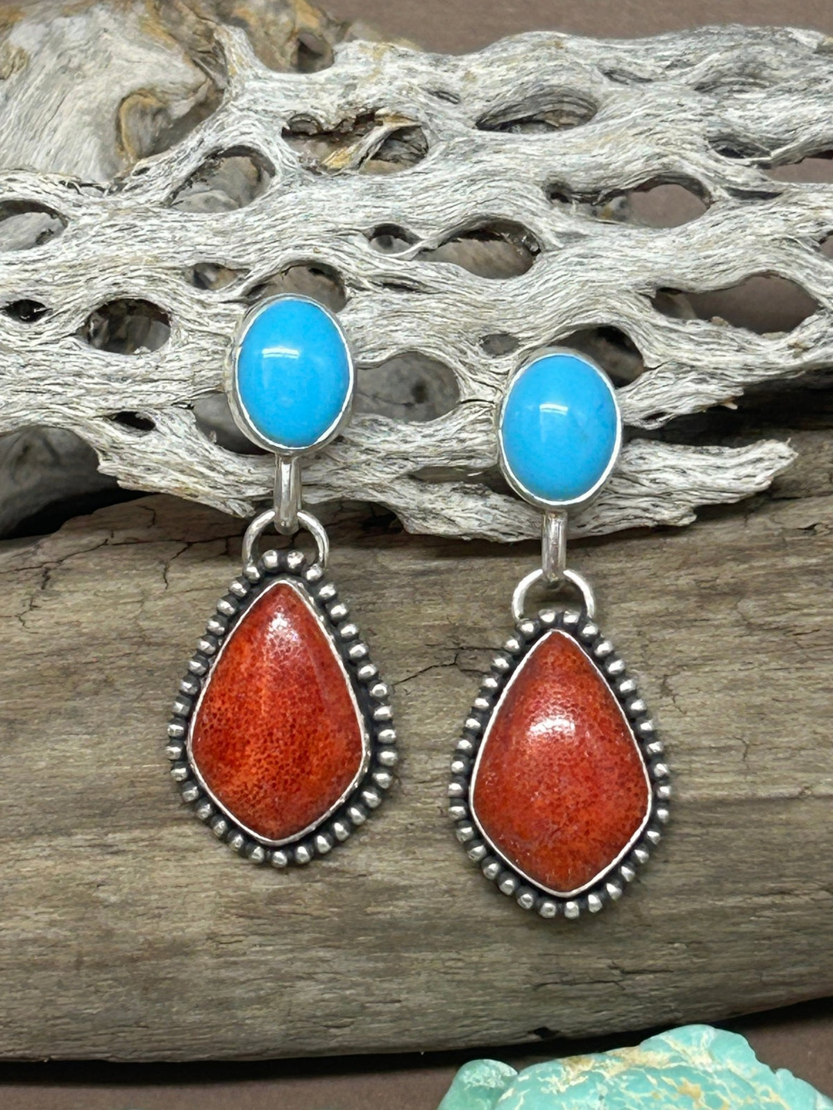 Apple Coral Sleeping Beauty Turquoise Stud Earrings - Taylor Made Silver