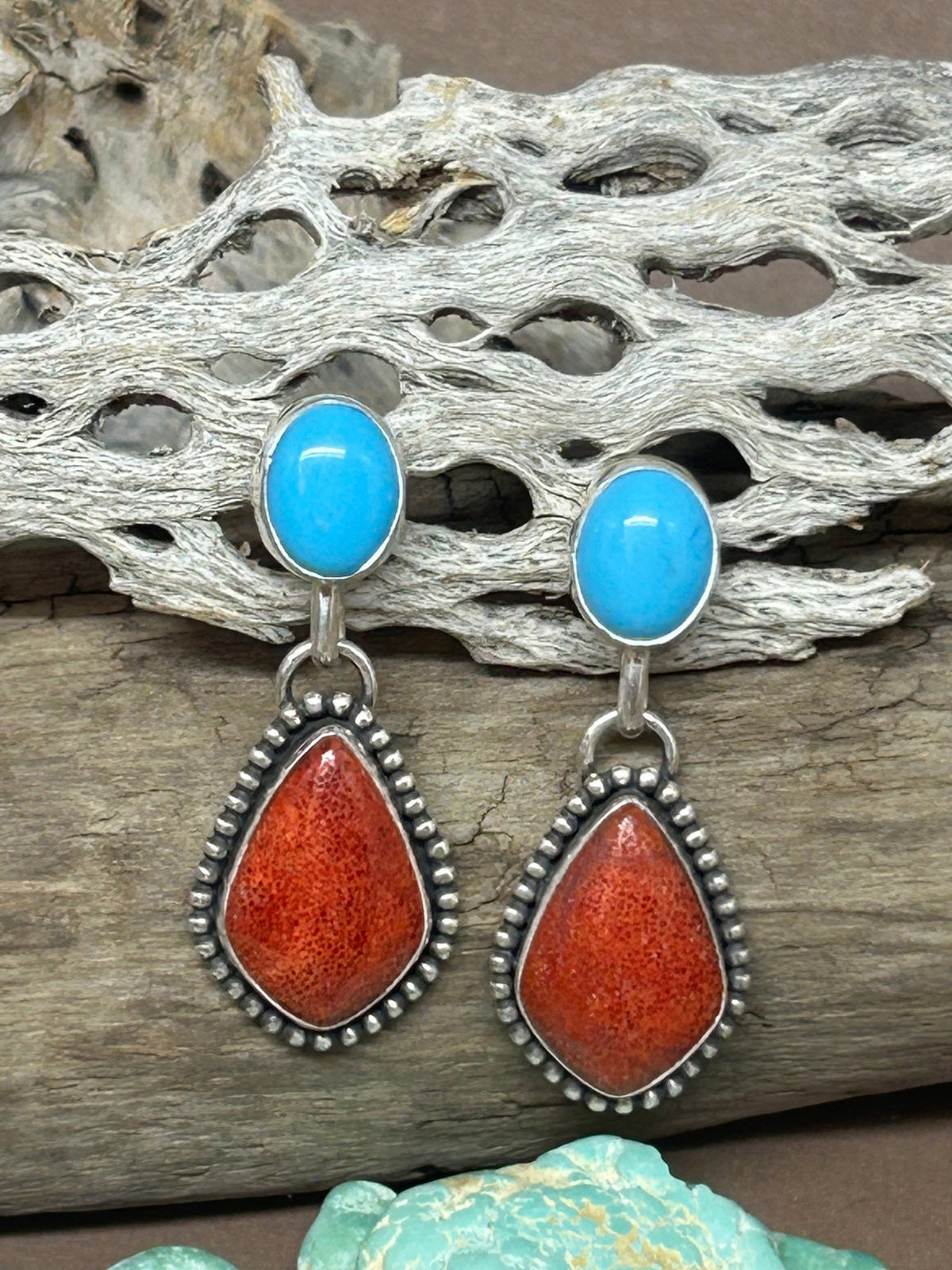Apple Coral Sleeping Beauty Turquoise Stud Earrings - Taylor Made Silver