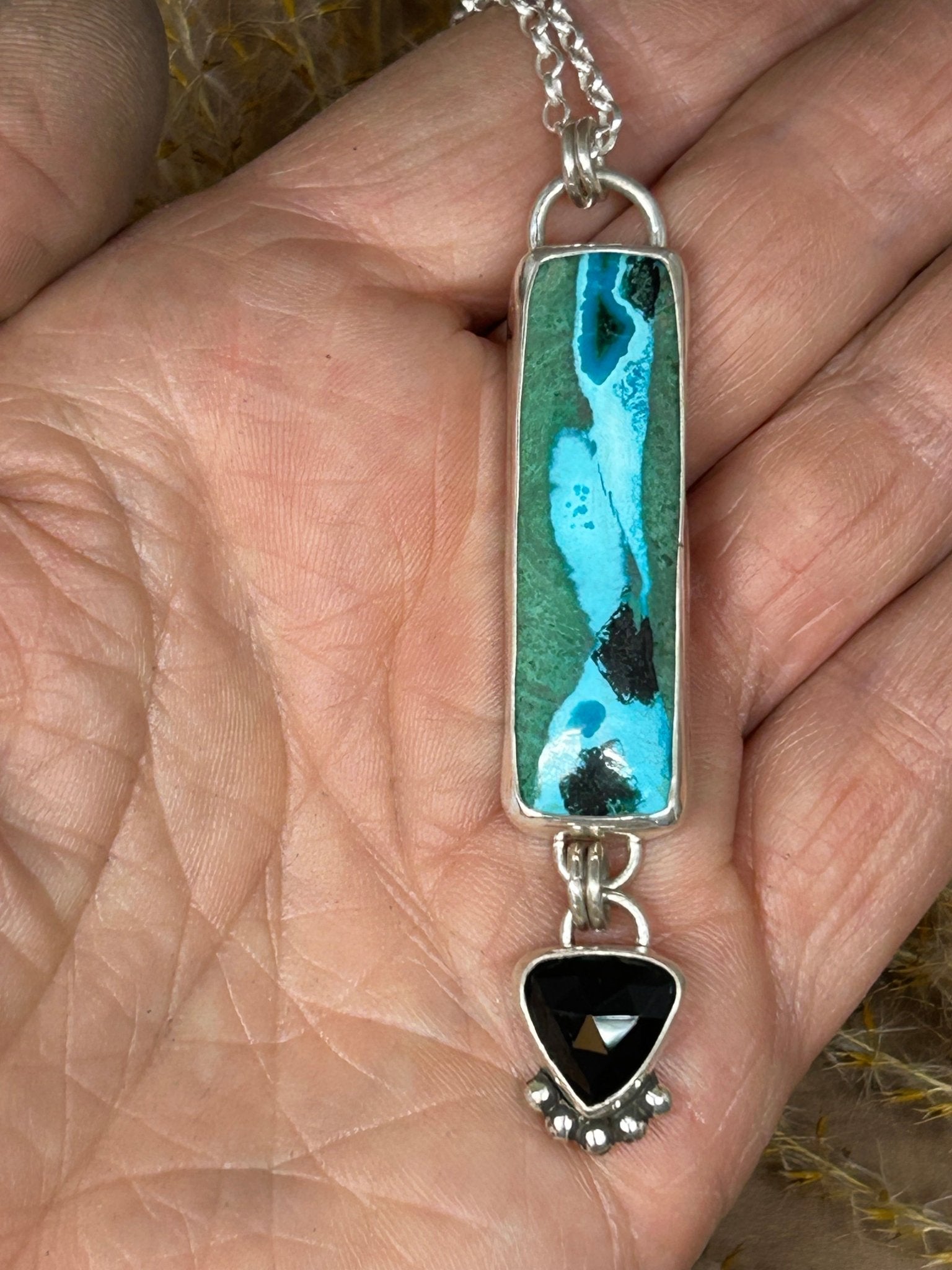 Chrysocolla Malachite Tenorite And Black Onyx Necklace - Taylor Made Silver