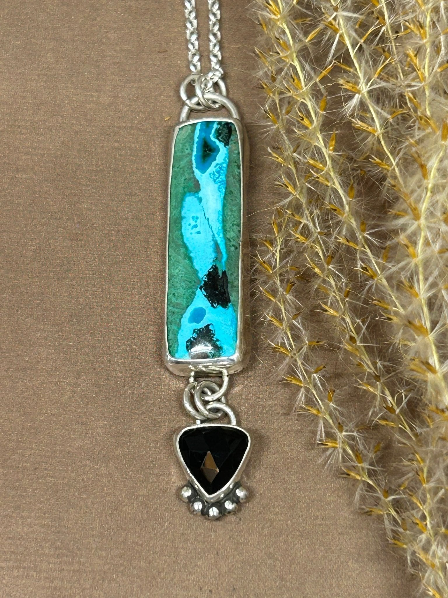 Chrysocolla Malachite Tenorite And Black Onyx Necklace - Taylor Made Silver