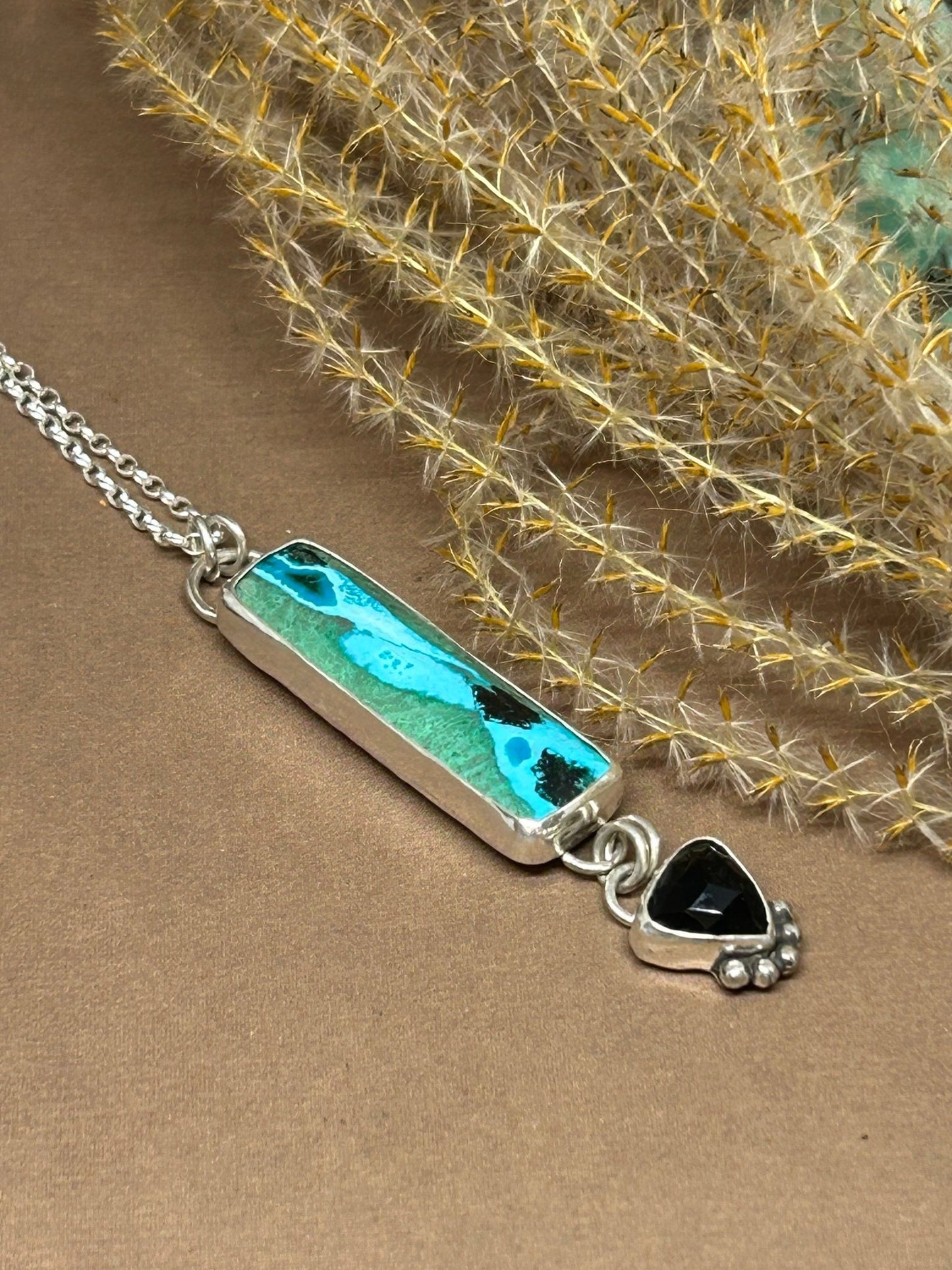 Chrysocolla Malachite Tenorite And Black Onyx Necklace - Taylor Made Silver