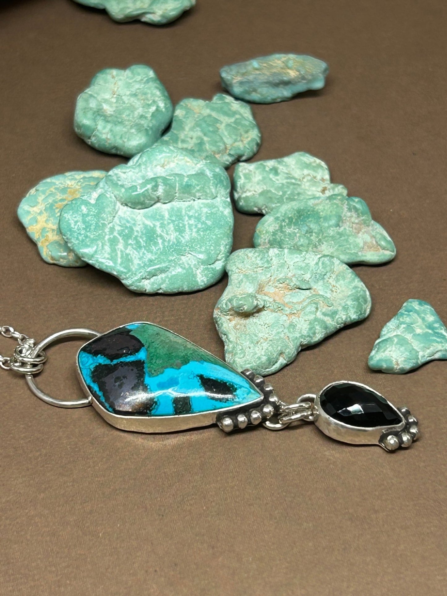 Chrysocolla Malachite Tenorite Black Onyx Necklace - Taylor Made Silver