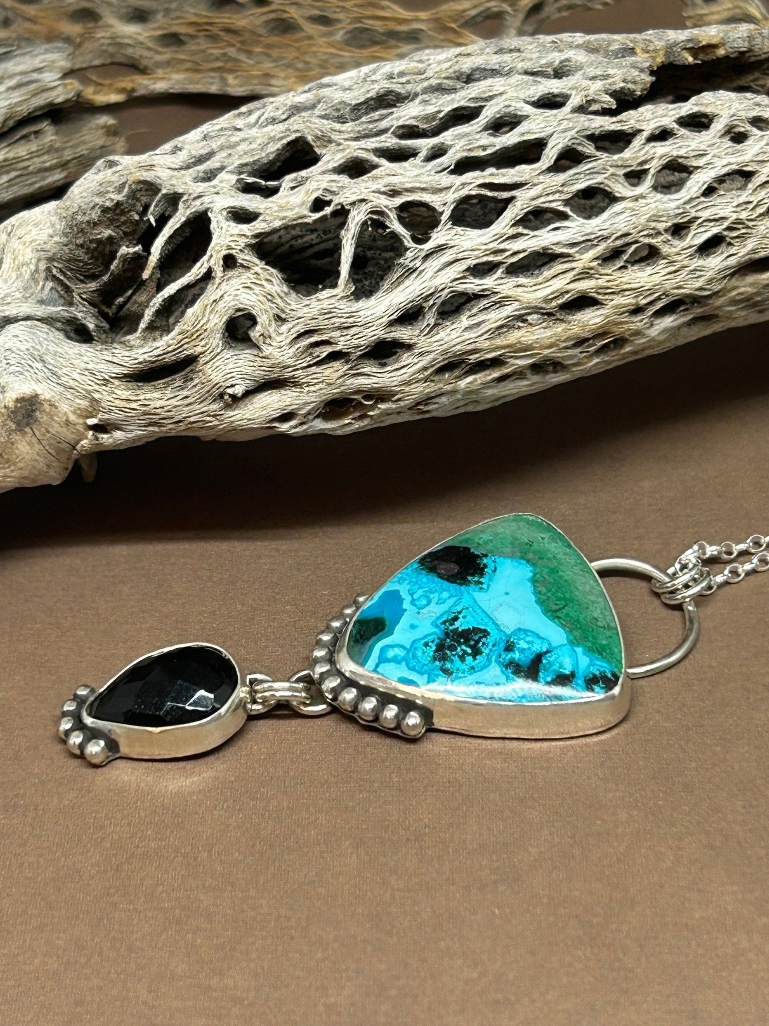 Chrysocolla Tenorite Malachite Black Onyx Necklace - Taylor Made Silver
