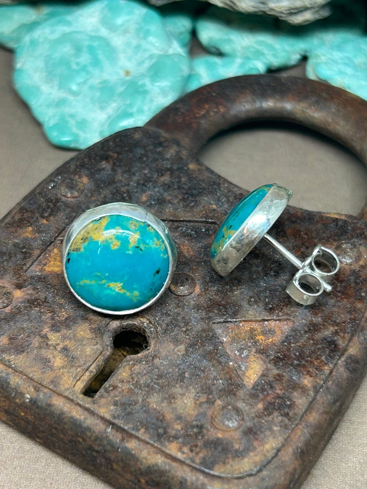 Chubbies, Alpine Village Turquoise And Sterling Silver Stud Earrings - Taylor Made Silver