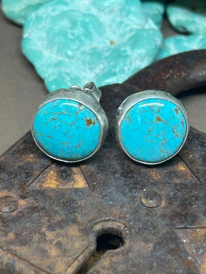 Chubbies, Chilean Turquoise And Sterling Silver Stud Earrings - Taylor Made Silver
