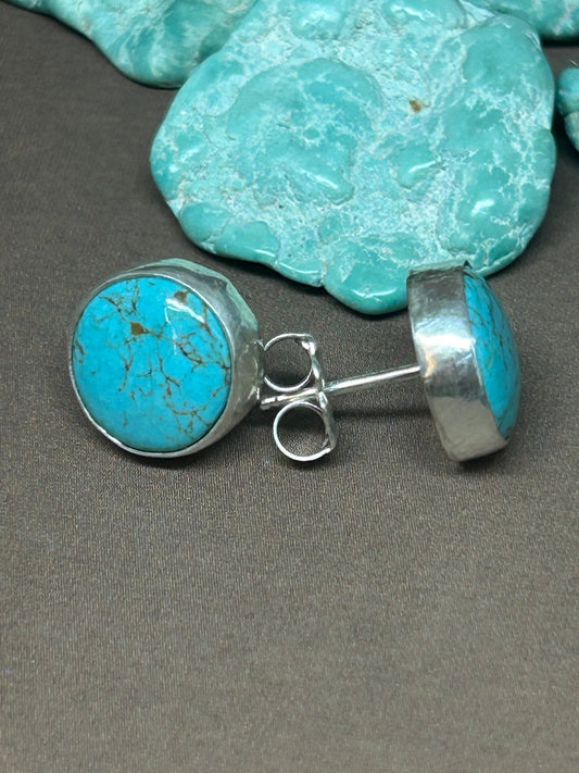 Chubbies, Chilean Turquoise And Sterling Silver Stud Earrings - Taylor Made Silver