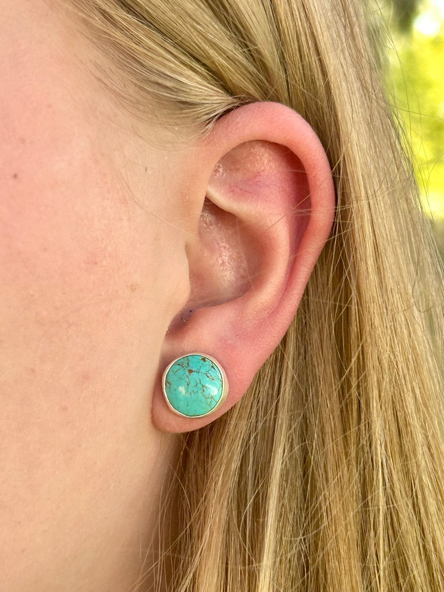 Chubbies, Chilean Turquoise And Sterling Silver Stud Earrings - Taylor Made Silver