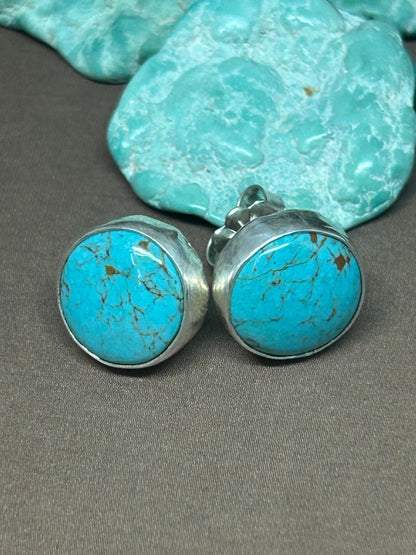 Chubbies, Chilean Turquoise And Sterling Silver Stud Earrings - Taylor Made Silver
