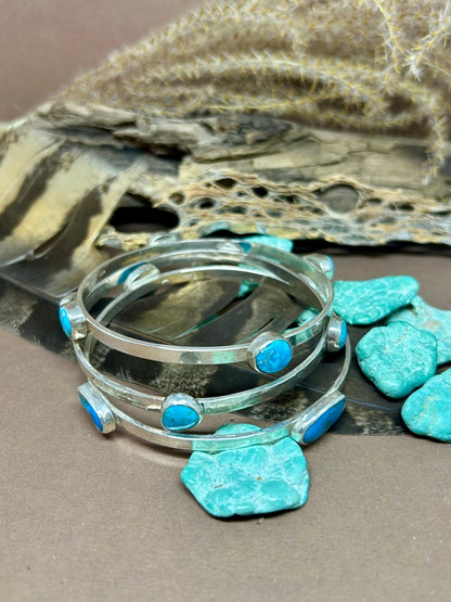 Compass Bangle Blue Ridge Turquoise Sterling Silver - Taylor Made Silver