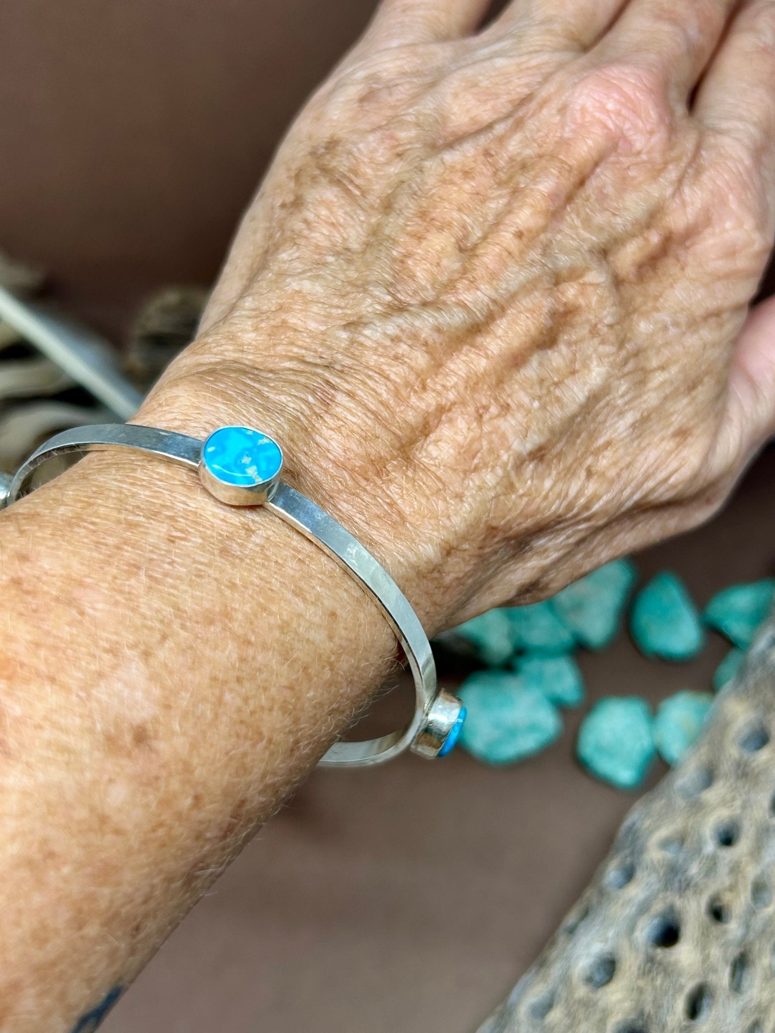 Compass Bangle Blue Ridge Turquoise Sterling Silver - Taylor Made Silver