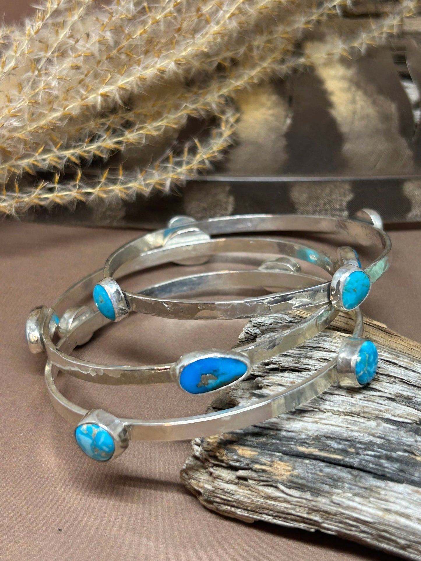 Compass Bangle Tonopah Turquoise Sterling Silver - Taylor Made Silver