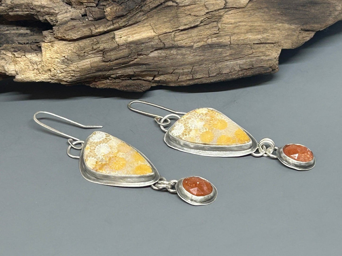 Coral And Sunstone Sterling Silver Earrings - Taylor Made Silver