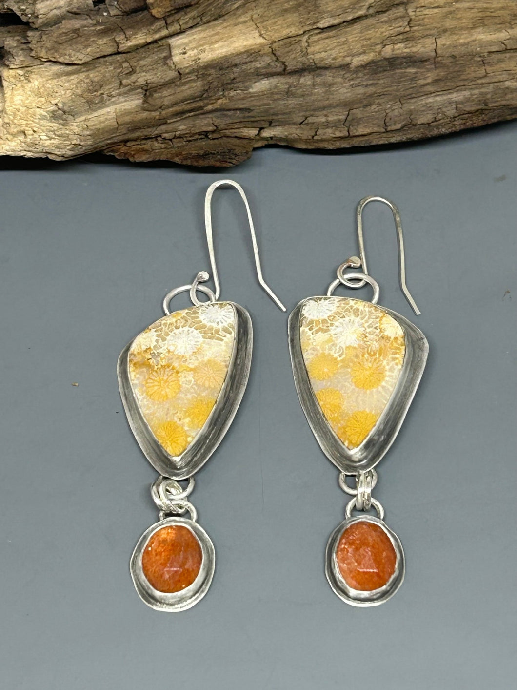 Coral And Sunstone Sterling Silver Earrings - Taylor Made Silver