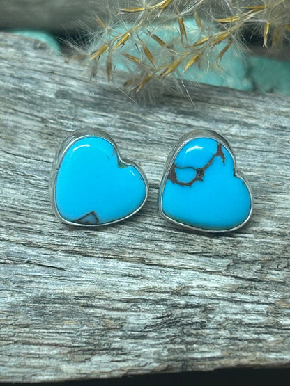 Egyptian Turquoise Heart Shaped Sterling Silver Stud Earrings - Taylor Made Silver