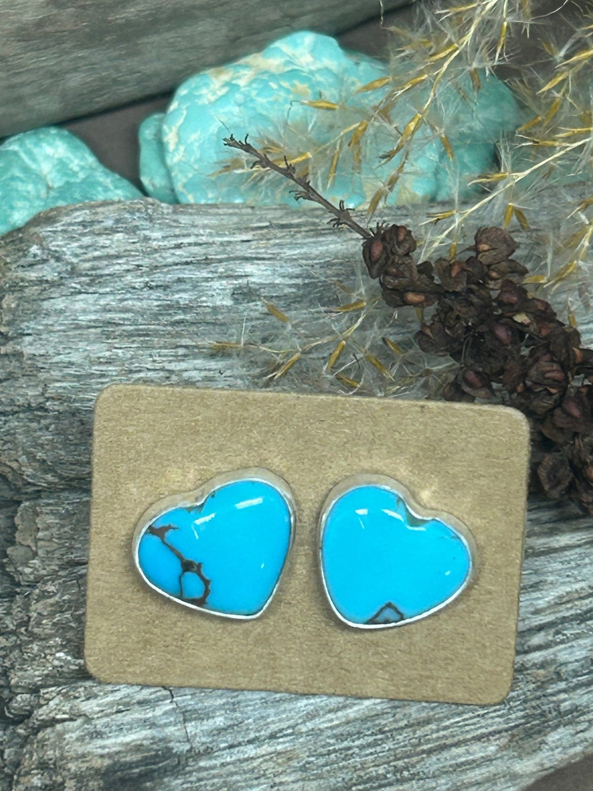 Egyptian Turquoise Heart Shaped Sterling Silver Stud Earrings - Taylor Made Silver
