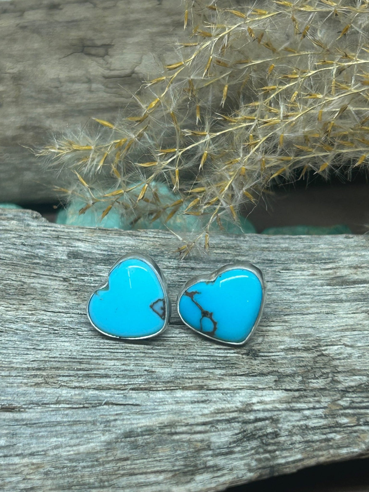 Egyptian Turquoise Heart Shaped Sterling Silver Stud Earrings - Taylor Made Silver