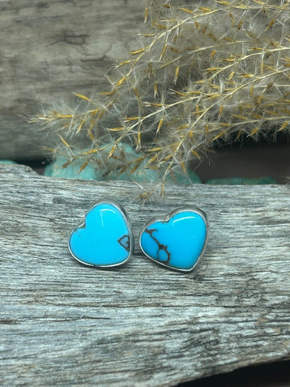 Egyptian Turquoise Heart Shaped Sterling Silver Stud Earrings - Taylor Made Silver