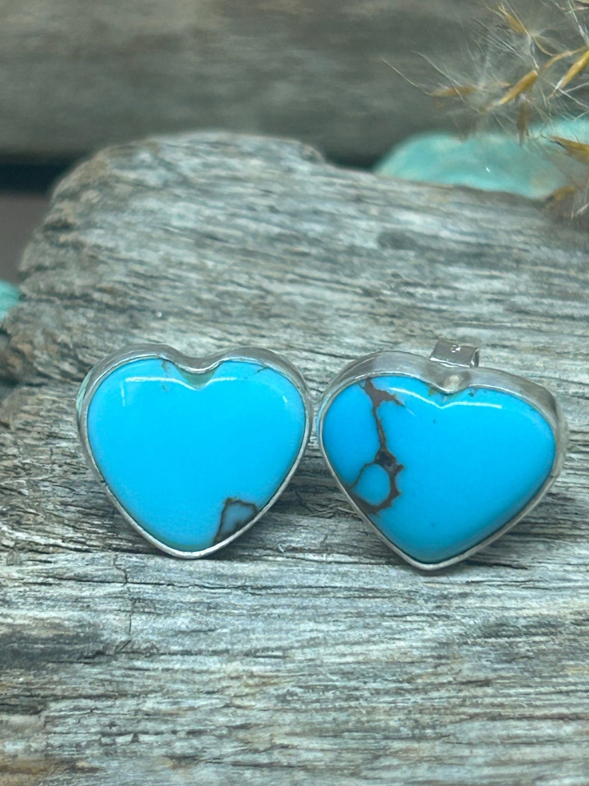 Egyptian Turquoise Heart Shaped Sterling Silver Stud Earrings - Taylor Made Silver