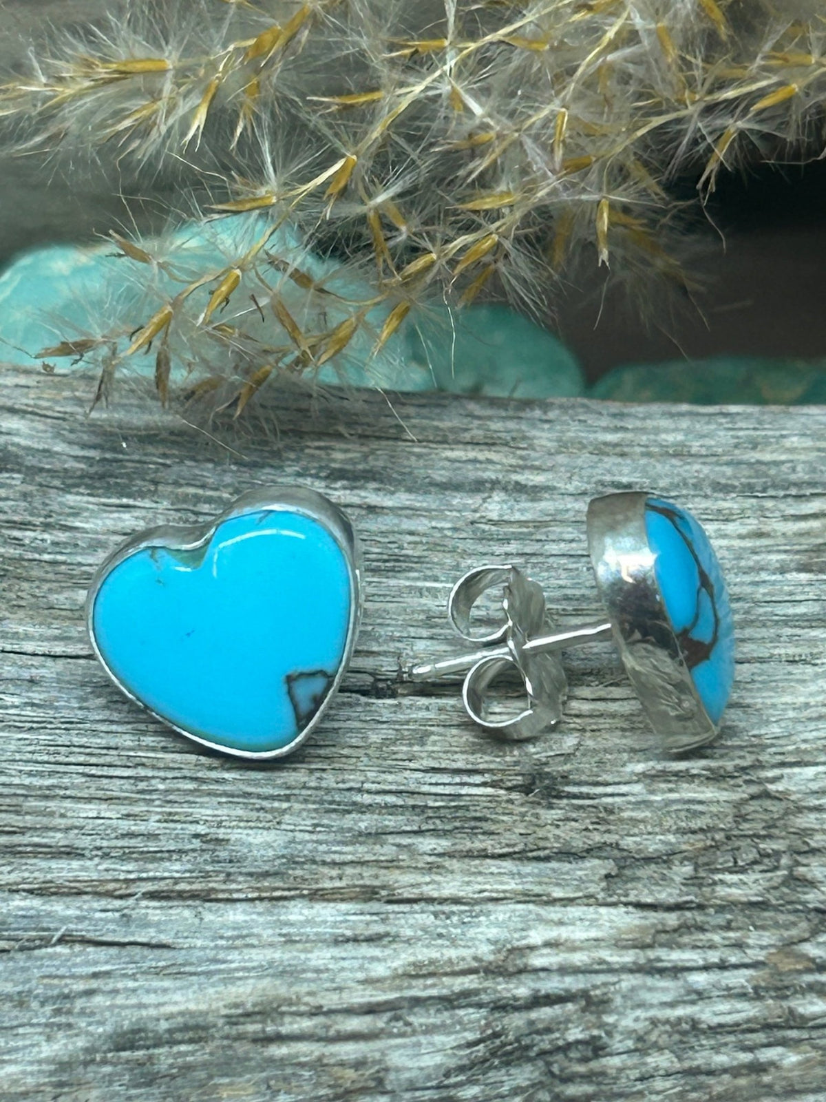 Egyptian Turquoise Heart Shaped Sterling Silver Stud Earrings - Taylor Made Silver