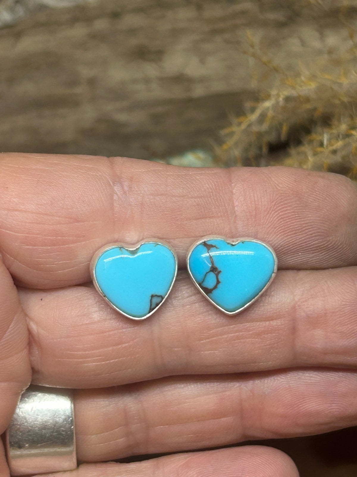 Egyptian Turquoise Heart Shaped Sterling Silver Stud Earrings - Taylor Made Silver