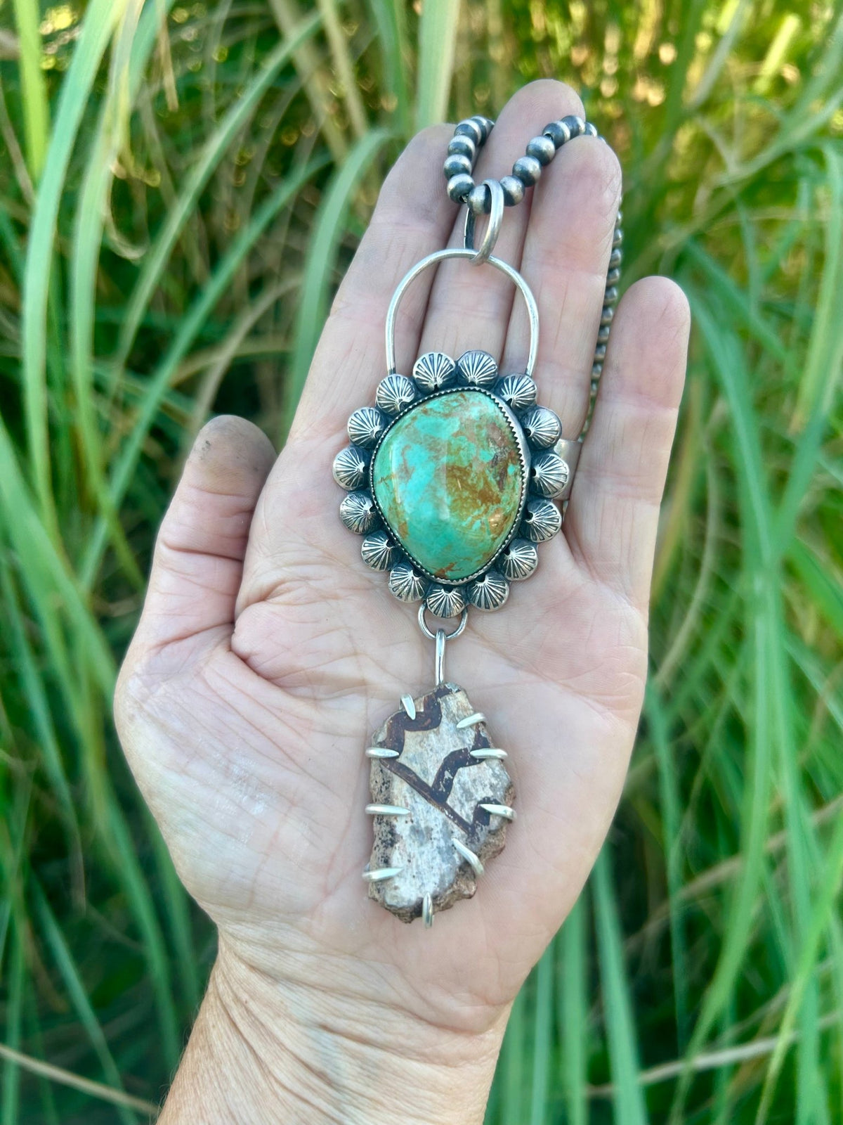 Evans Turquoise Anasazi Pottery Sterling Silver Talisman - Taylor Made Silver
