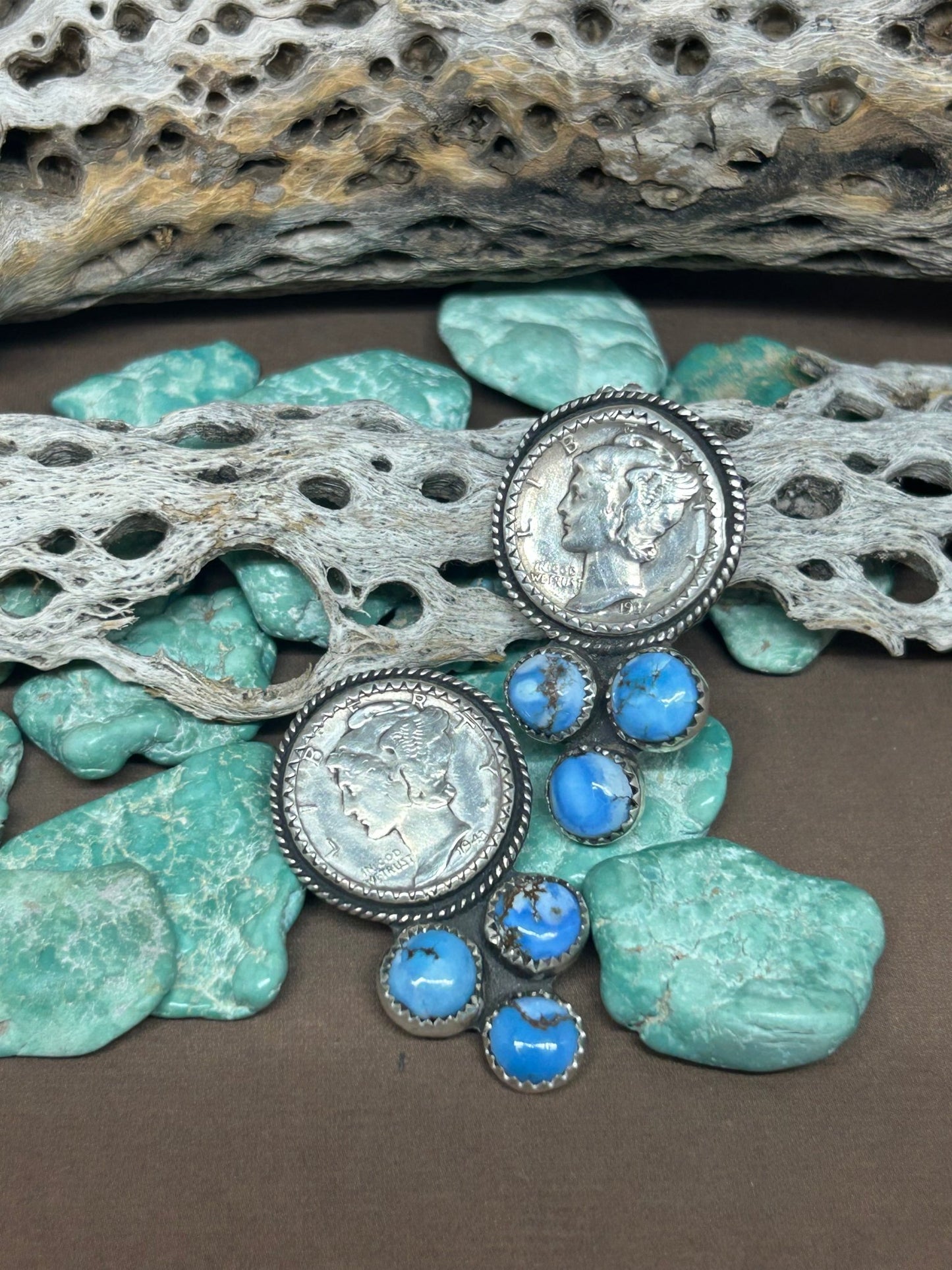 Golden Hills Turquoise Mercury Dime Earrings - Taylor Made Silver