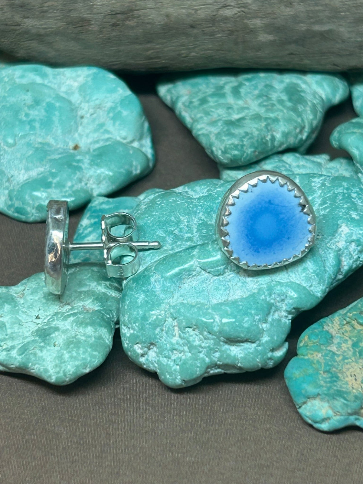Golden Hills Turquoise Sterling Silver Asymmetrical Round Stud Earrings - Taylor Made Silver