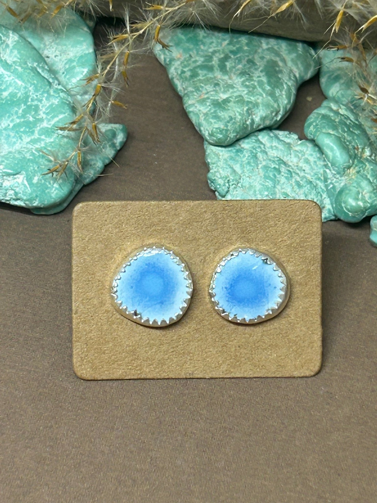 Golden Hills Turquoise Sterling Silver Asymmetrical Round Stud Earrings - Taylor Made Silver