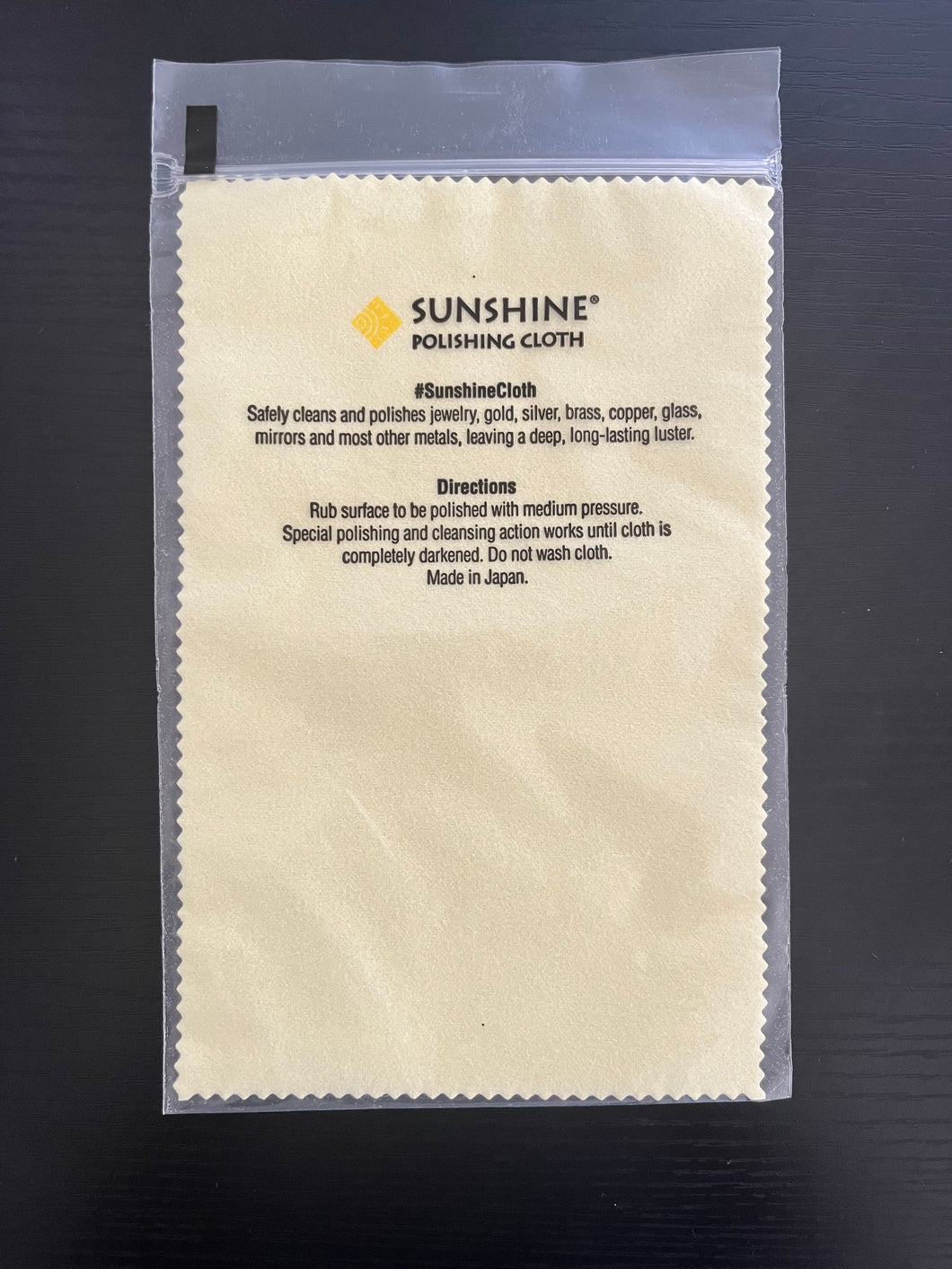 Sunshine polishing cloth used for cleaning jewelry.