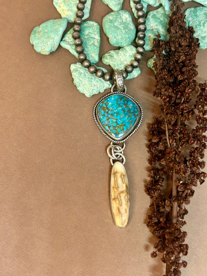 Kingman Turquoise Woolly Mammoth Tusk Pendant - Taylor Made Silver