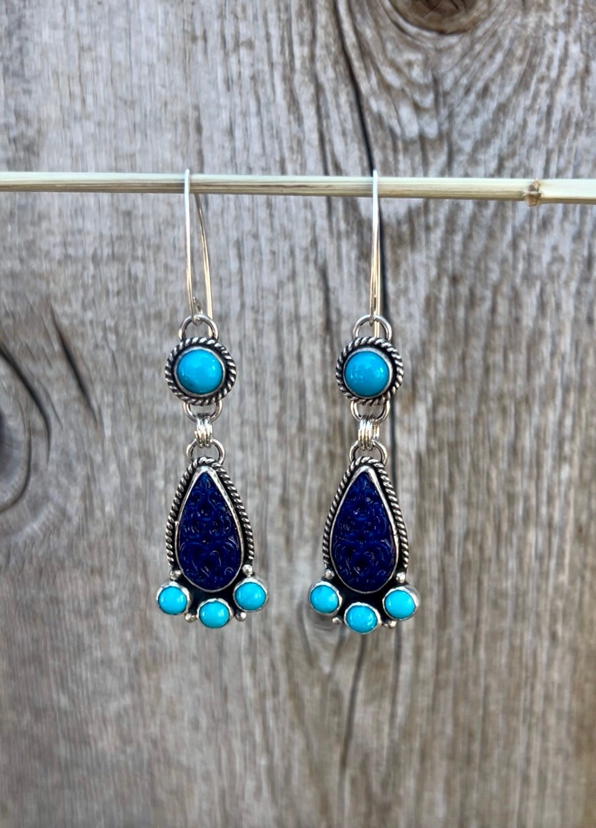 Lapis and Sleeping Beauty Turqoise Dangle Earrings - Taylor Made Silver