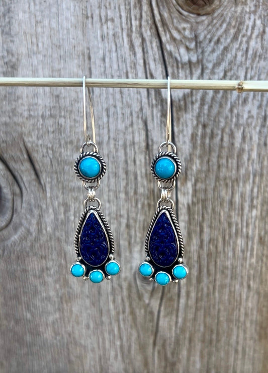 Lapis and Sleeping Beauty Turqoise Dangle Earrings - Taylor Made Silver