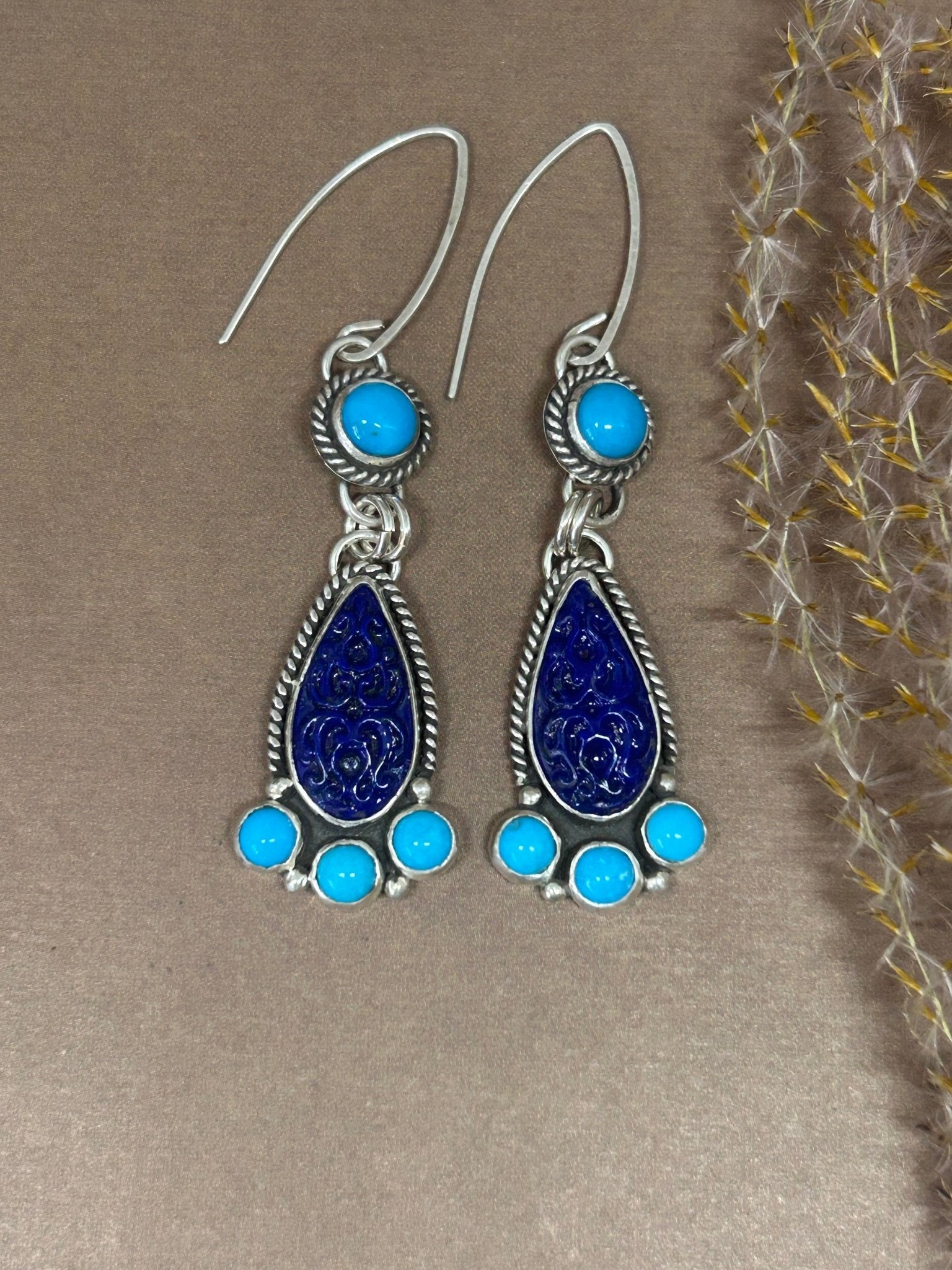 Lapis and Sleeping Beauty Turqoise Dangle Earrings - Taylor Made Silver