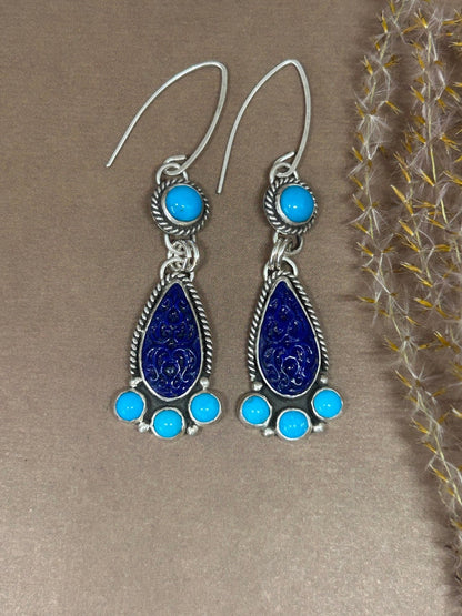 Lapis and Sleeping Beauty Turqoise Dangle Earrings - Taylor Made Silver