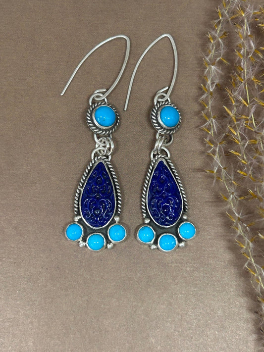 Lapis and Sleeping Beauty Turqoise Dangle Earrings - Taylor Made Silver