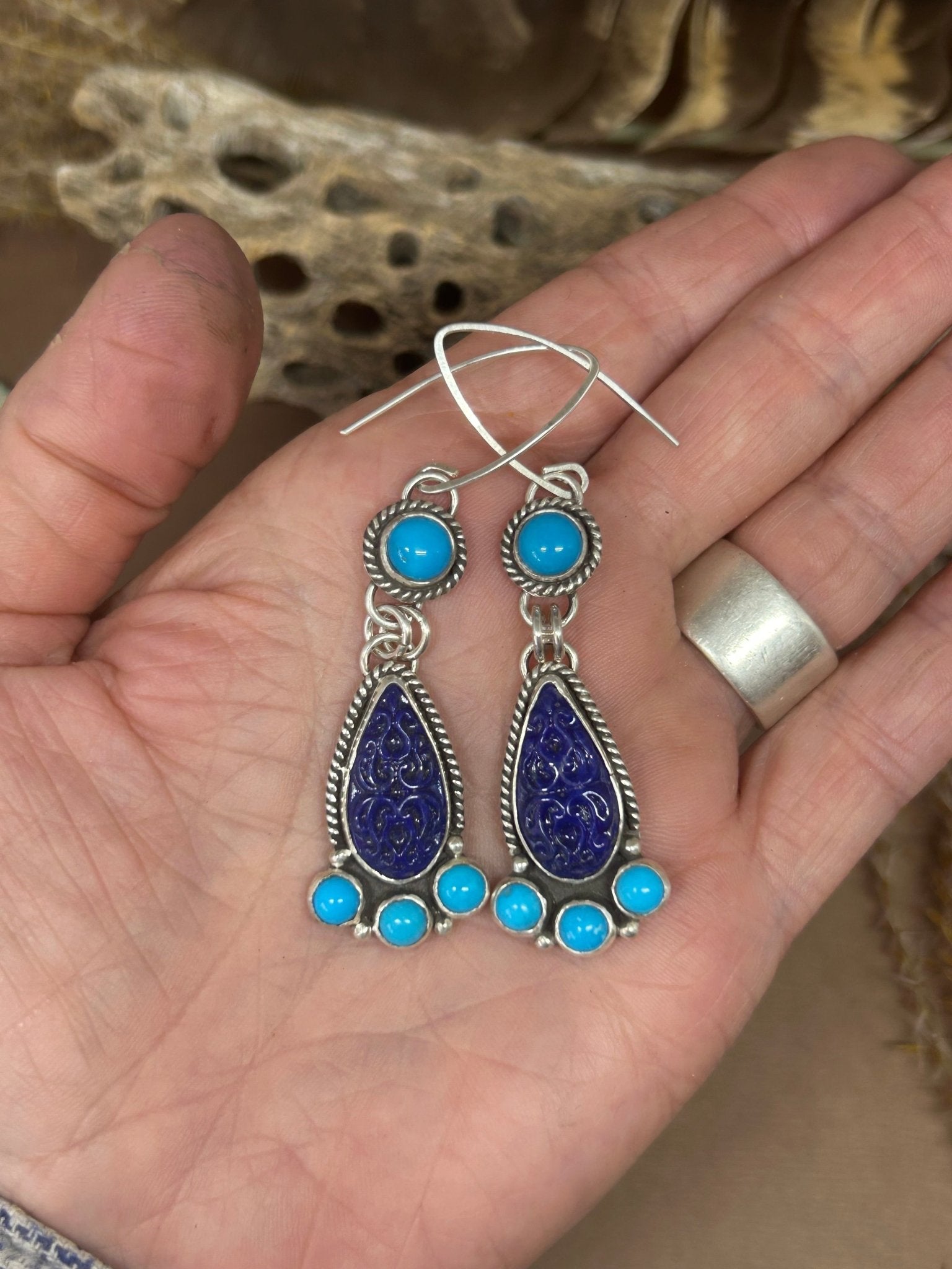 Lapis and Sleeping Beauty Turqoise Dangle Earrings - Taylor Made Silver