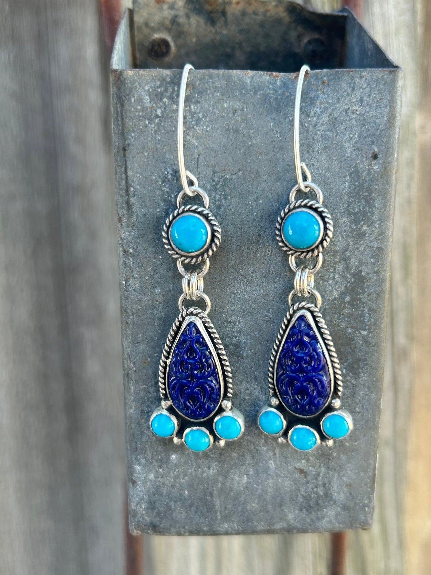 Lapis and Sleeping Beauty Turqoise Dangle Earrings - Taylor Made Silver