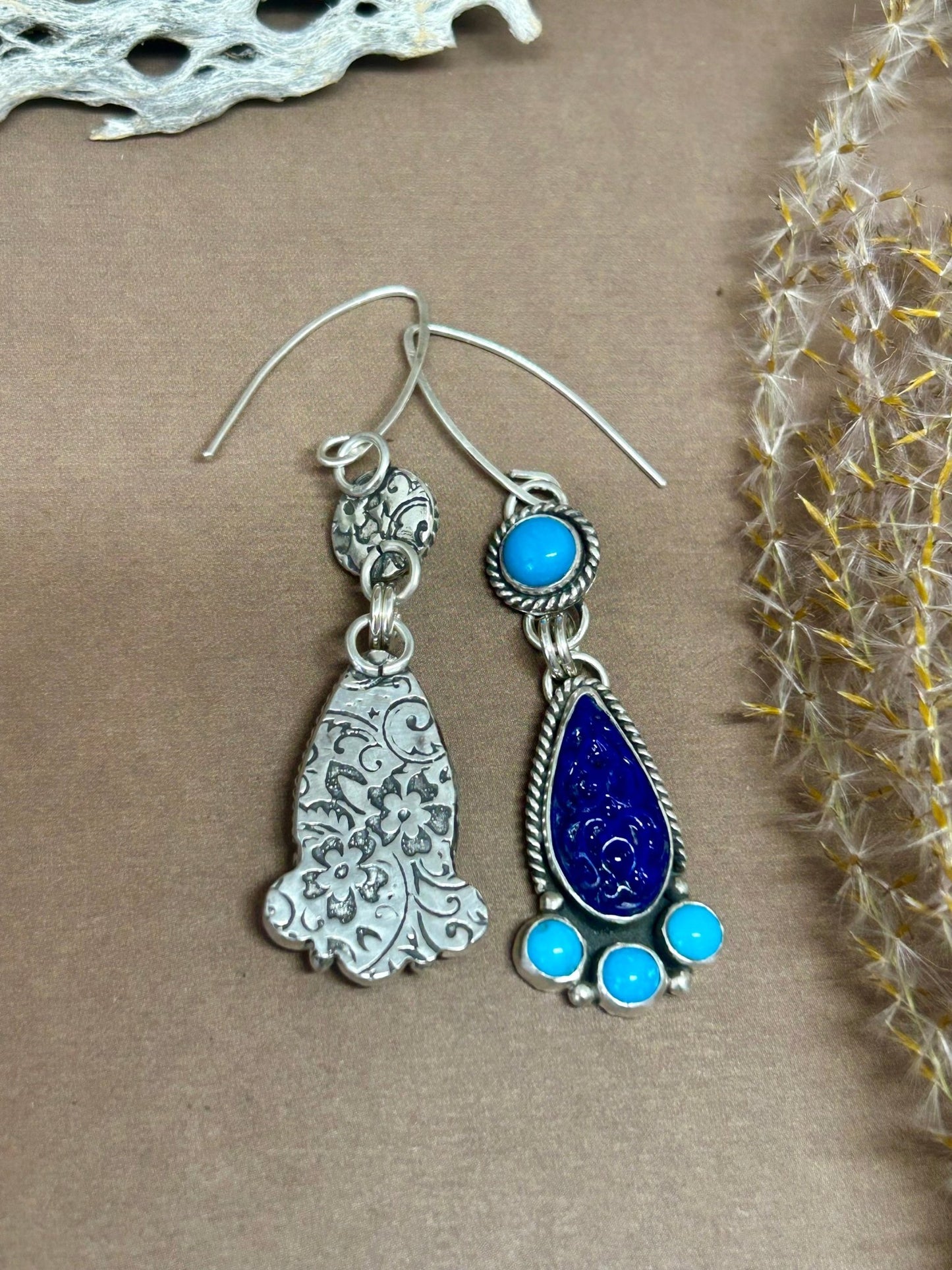 Lapis and Sleeping Beauty Turqoise Dangle Earrings - Taylor Made Silver