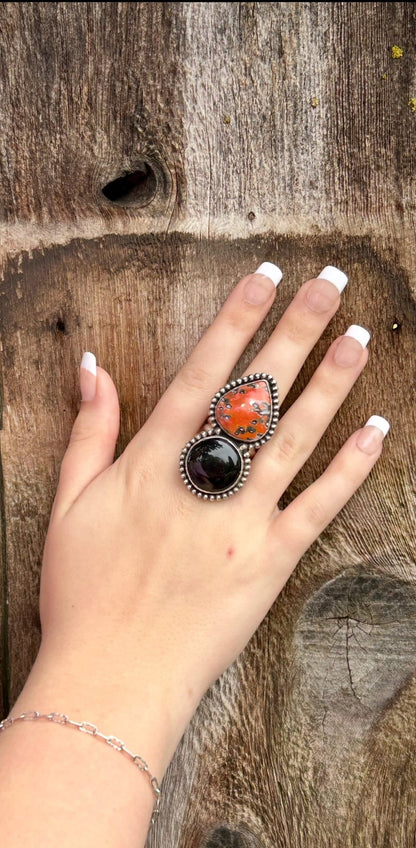 Lava Jasper and Black Sheen Obsidian Sterling Silver Ring. - Taylor Made Silver