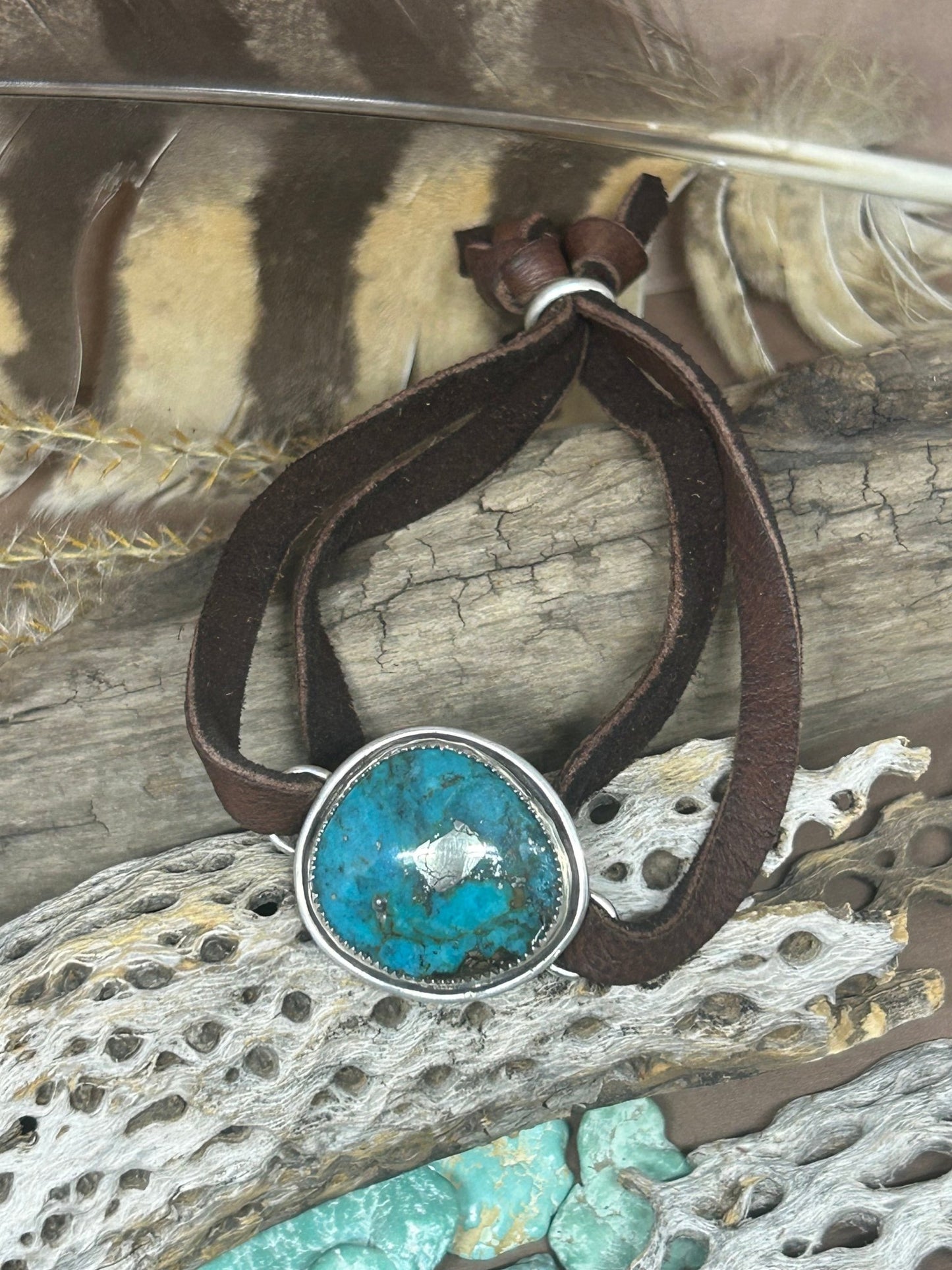 Nacozaria Turquoise Leather Slide Bracelet - Taylor Made Silver
