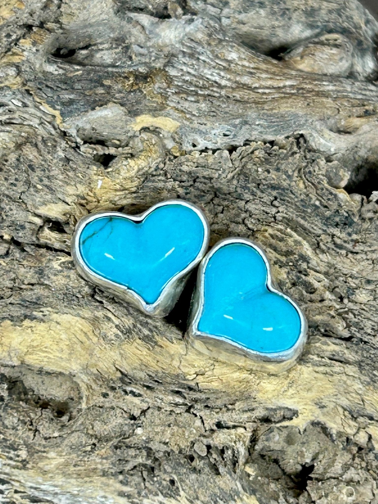 Plump Turquoise Heart Sterling Silver Earrings - Taylor Made Silver